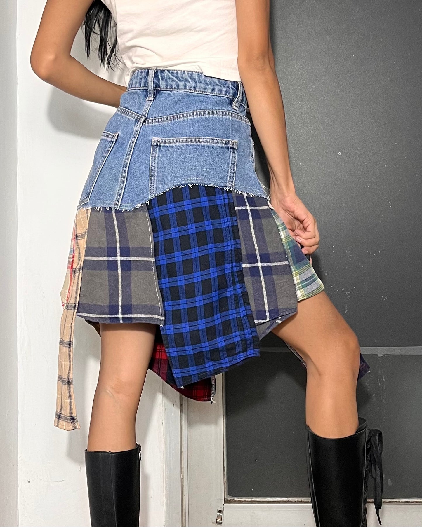 Denim Flannel Skirt 001