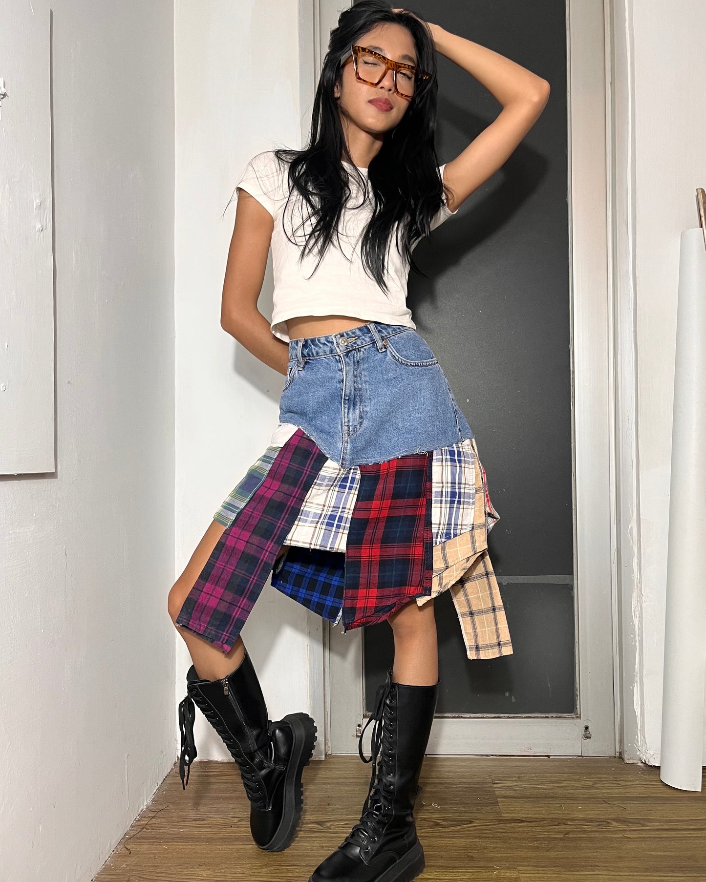 Denim Flannel Skirt 001