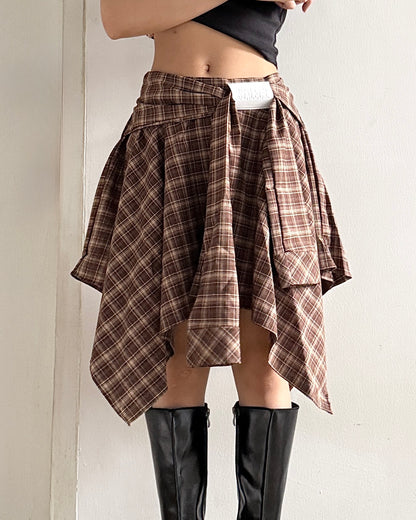 Tartan Mini Skirt - Brown
